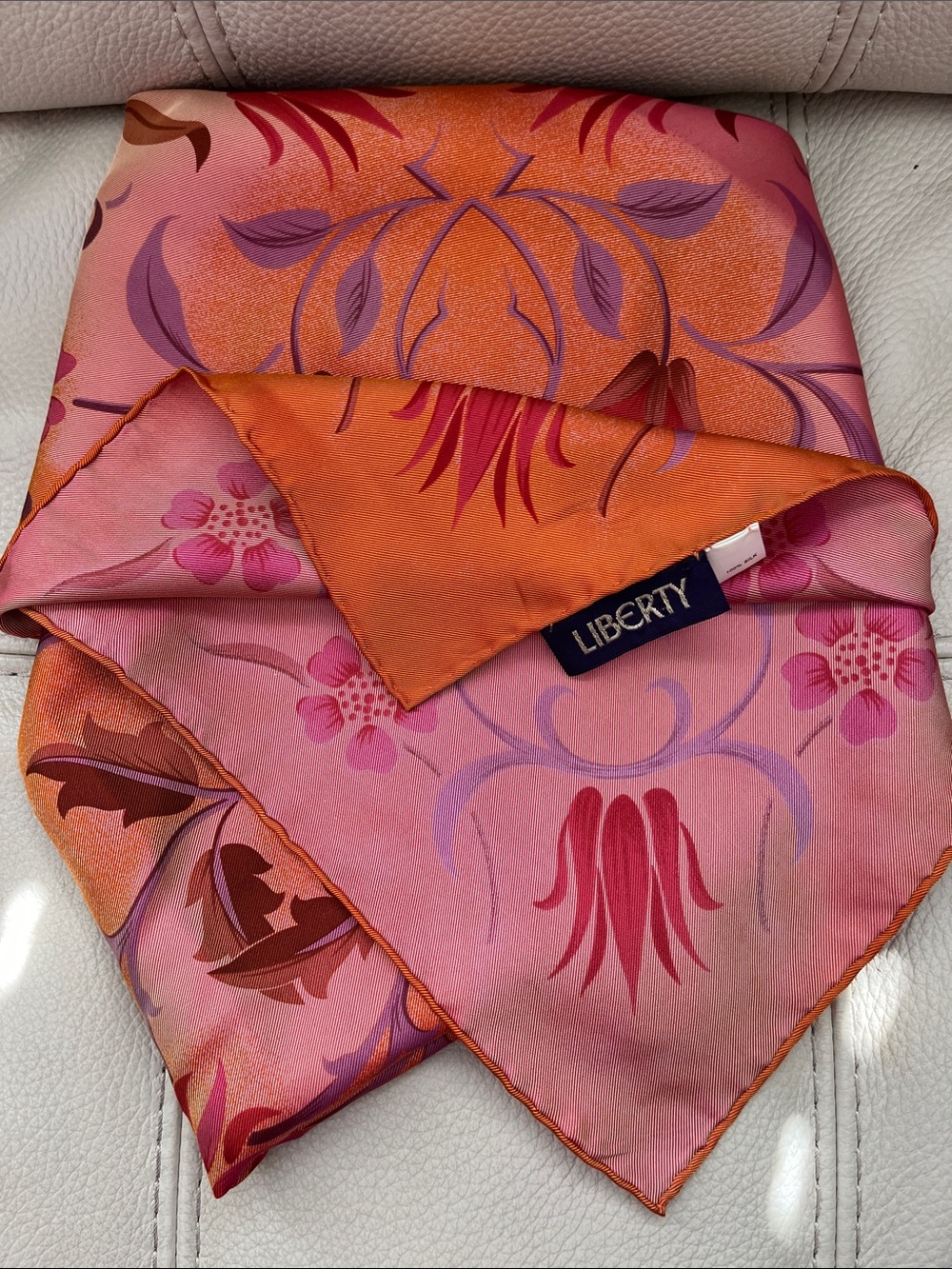 Liberty Orange and Pink Floral Silk Scarf